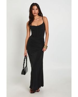 Boohoo Double Layer Slinky Draped Maxi Skirt - Black