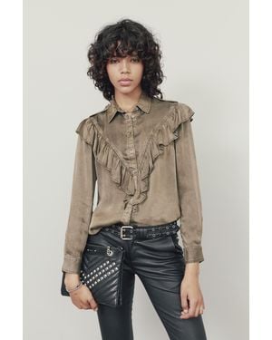 IKKS Long Sleeve Ruffled Shirt - Brown