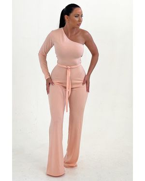 Femme Luxe Belted One Shoulder Jumpsuit - Natural