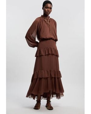Karen Millen Crinkle Chiffon Woven Maxi Skirt - Brown