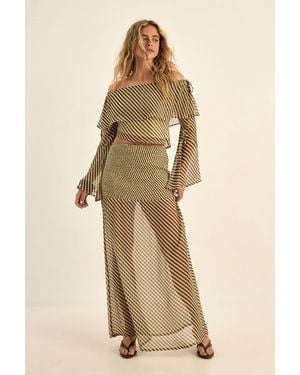 Nasty Gal Chiffon Stripe Shirred Waist Sheer Maxi Skirt - Natural