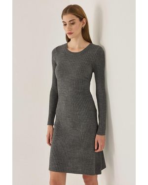 Hiccup Knit Crew Neck Dress - Grey
