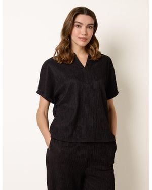 Blue Vanilla Grandad Collar Oversized Top - Black
