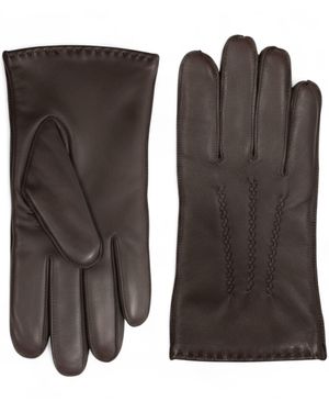 Infinity Leather Italian Warm Wool Lining Winter Stich Design Riding Driving Casual Gloves - Brown