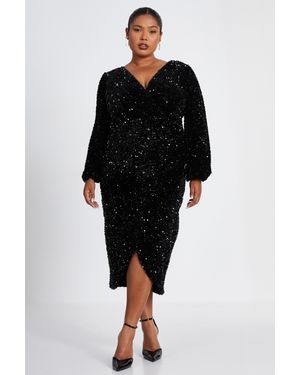 Quiz Curve Sequin Midi Dress - Black