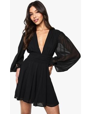 Boohoo Chiffon Plunge Ruched Waist Playsuit - Black