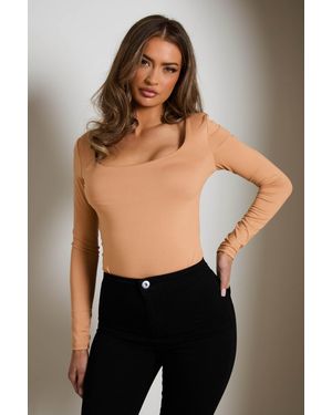Femme Luxe Scoop Neck Long Sleeve Soft Touch Fitted Bodysuit - Black
