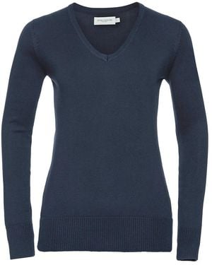 Russell Cotton Acrylic V-Neck Jumper - Blue