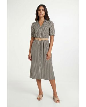 Wallis Summer Stripe Belted Midi Dress - Black