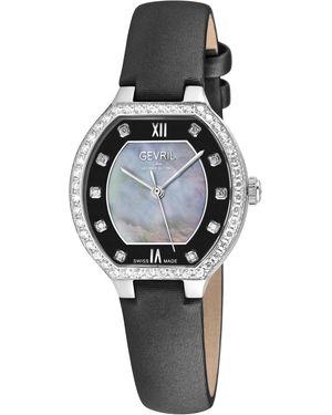 Gevril Lugano Luxury Swiss Diamond Mop Dial 316L Genuine Italian Leather Watch - Black