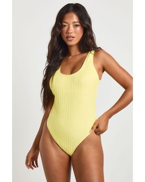 Boohoo Textured Scoop Swimsuit - Yellow