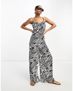 Miss Selfridge Topshop Stripe Linen Jumpsuit - White