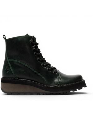 Fly London Leather Lace-Up Ankle Boots - Black