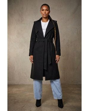 Femme Luxe Waterfall Belted Longline Coat - Blue
