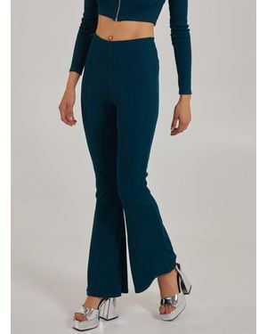 Pink Vanilla Wide Ribbed Flare Trousers - Blue