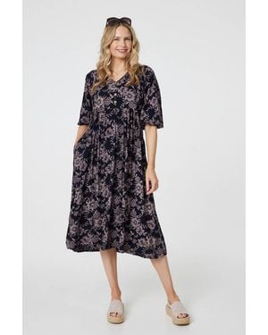 Izabel London Printed 3/4 Sleeve Shirred Midi Dress - White