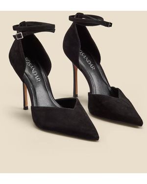 Sosandar Suede Ankle Strap Pointed Toe Court Shoes - Black