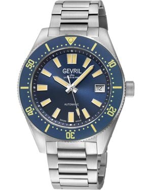 Gevril Mariner Row Automatic, Ss Case, Bezel, Dial, 316L Stainless Steel Satin Bracelet Watch - Grey