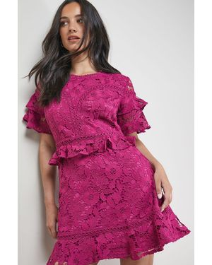 Oasis Lace Trim Detail Frill Sleeve Mini Dress - Pink