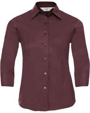 Russell Collection Ladies/ 3/4 Sleeve Easy Care Fitted Shirt (Port) - Purple