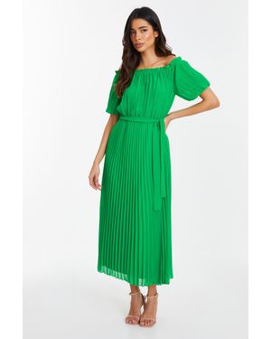 Quiz Chiffon Pleated Midi Dress - Green