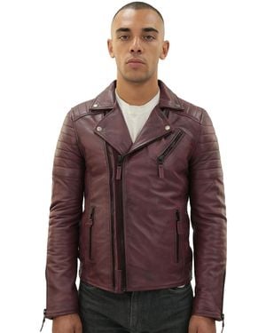 Infinity Leather Brando Double Cross Zip Biker Jacket-Casablanca - Brown