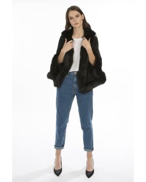 Jayley Faux Fur Suede Cape Jacket - Black