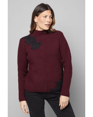 Wallis Lace Detail Rib Neck Jumper - Red