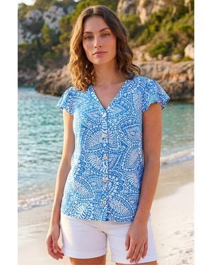 Roman Petite Frill Sleeve Blouse - Blue