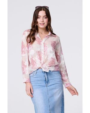 Izabel London Printed Button Down Tie Front Shirt - Red
