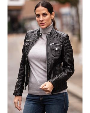 Monom 'Elena' Leather Fashion Biker Jacket - Grey