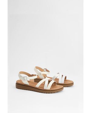 Good for the Sole Wide Fit Axel Comfort Cross Strap Low Wedge Sandals - White