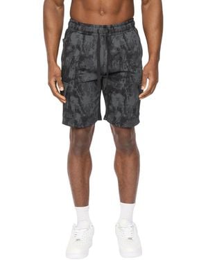 Crosshatch Bardon Camo Cargo Shorts Camo) - Black