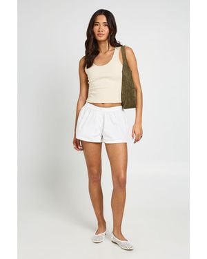 Boohoo Poplin Henley Short - White
