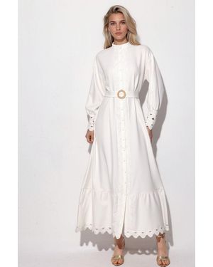 Msn-Collection Belted A-Line Maxi Dress - Natural
