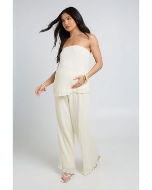 Boohoo Maternity Plisse Bandeau Floaty Top - White