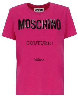 Moschino Couture Gloss Logo Fuxia T-Shirt - Pink