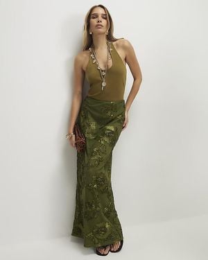 River Island Maxi Skirt Cornelli Elasticated Waist - Green