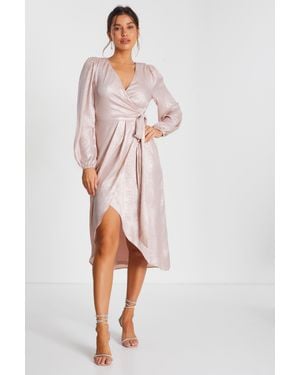 Quiz Foil Wrap Midi Dress - Pink