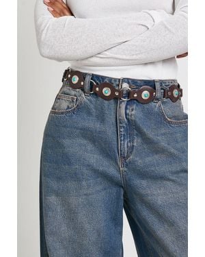Boohoo Beaded Trim Detail Western Belt - Blue