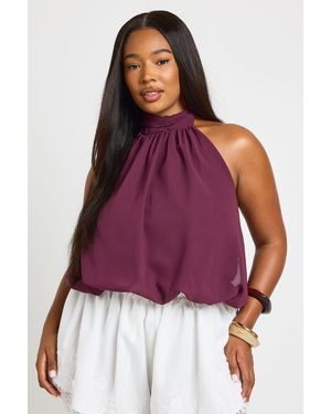 Boohoo Plus Chffon Halterneck Blouson Top - Red