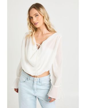 Boohoo Petite Chiffon Tie Detail Draped Top - White