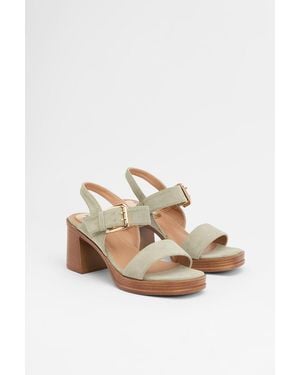 Good for the Sole Lessie Faux Suede High Block Heel Strap Sandals - Green