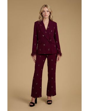 Oasis Petite Feather Cuff Jewelled Blazer - Red