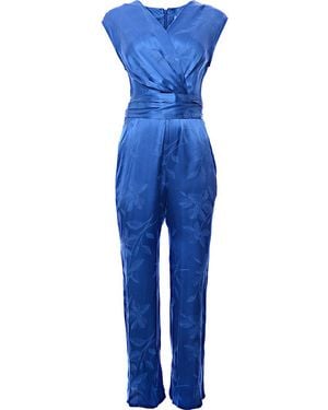 Closet Wrap Front Satin Jacquard Jumpsuit - Blue