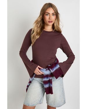 Boohoo Cotton Flare Sleeve Top - Purple