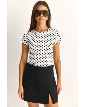 Bianco Lucci Polka Dot Crew Neck Crop T-Shirt - White