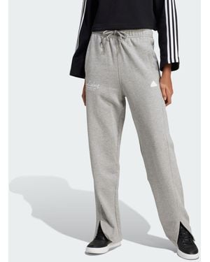 adidas Signature Graphic Embroidery French Terry Straight Leg Trousers - Grey