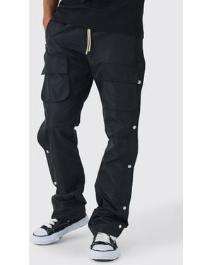 BoohooMAN Elasticated Waist Slim Flare Stacked Cargo Trousers - Blue