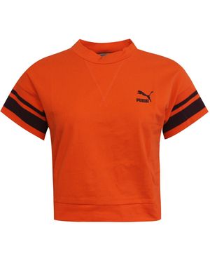 PUMA Tipping Tee Short Sleeved Crew Neck Crop Top 575481 93 Rw44 Textile - Orange